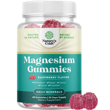 Magnesium gummies supplement bottle with raspberry flavor label and white screw cap