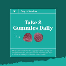 Raspberry magnesium gummy pair on 'Take 2 Gummies Daily' supplement panel