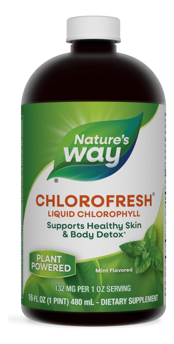 Nature's Way ChloroFresh chlorophyll liquid supplement in 16 oz bottle, supports skin and body detox