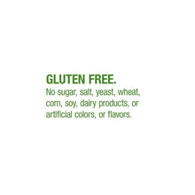 Gluten-free dietary supplement information text on white background