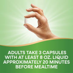 Natures Way single capsule held between fingers with adult dosage text displayed glucomannan supplements UAE