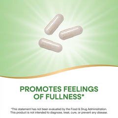 Natures Way glucomannan supplements UAE three beige capsules on green background promoting feelings of fullness