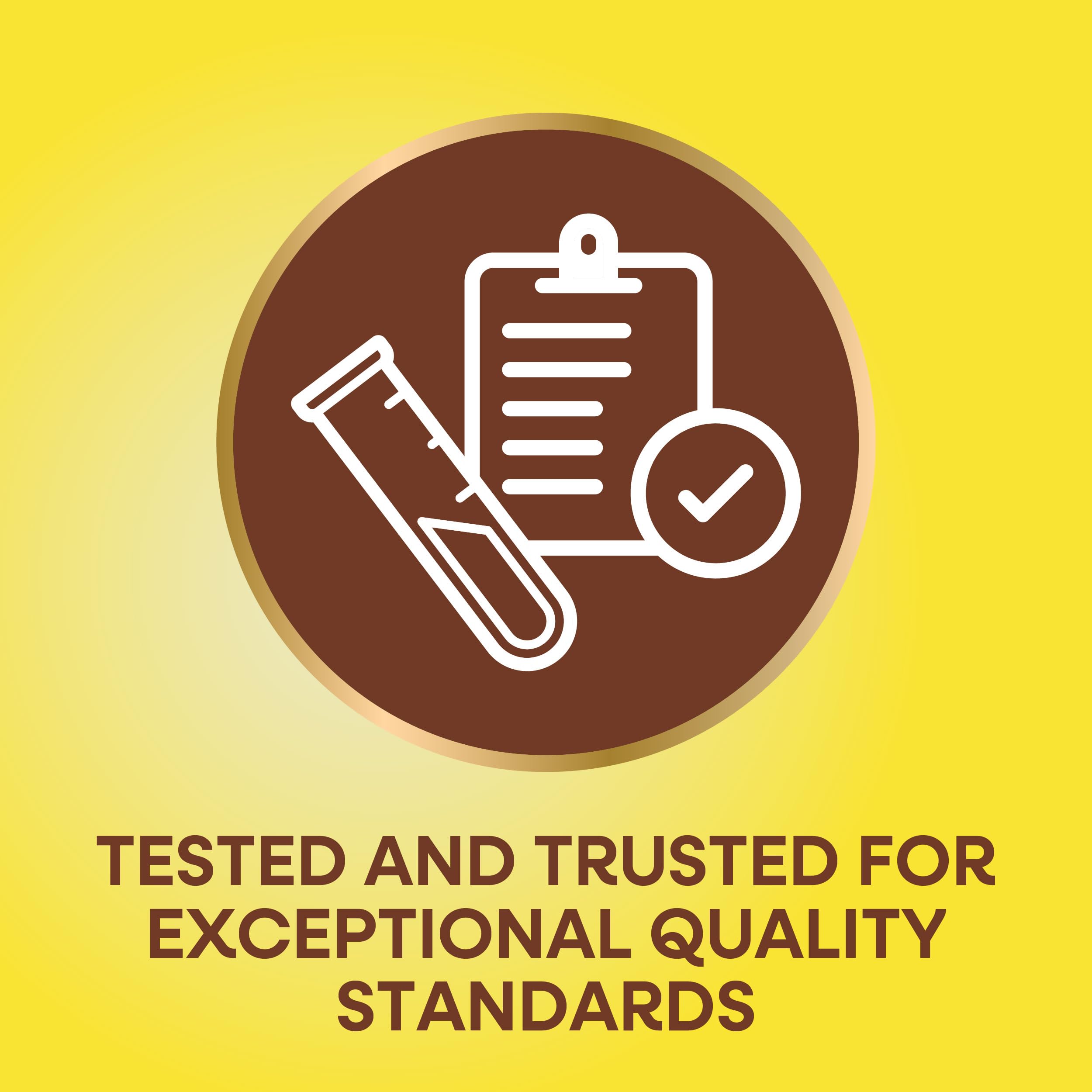 Nature's Way Alive women's vitamins quality seal icon with test tube clipboard and tested and trusted text