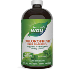 Nature's Way Chlorofresh mint flavored liquid chlorophyll 16 fl oz bottle for skin support and body detox