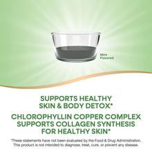 Glass bowl with dark chlorophyll liquid, mint flavored.