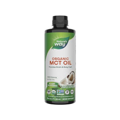 Nature's Way MCT oil organic liquid in 16 fl oz bottle with coconut image plant powered dietary supplement