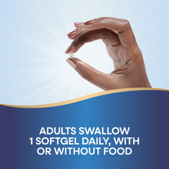 Nature's Way Probiotic Pearls single softgel held between fingers with adult dosing instruction