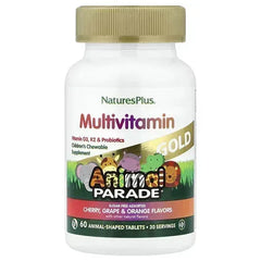 NaturesPlus Animal Parade Gold Children’s Chewable Supplement – Cherry, Grape & Orange, 60 Animal-Shaped Tablets - Mumzar