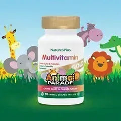 NaturesPlus Animal Parade Gold Children’s Chewable Supplement – Cherry, Grape & Orange, 60 Animal-Shaped Tablets - Mumzar