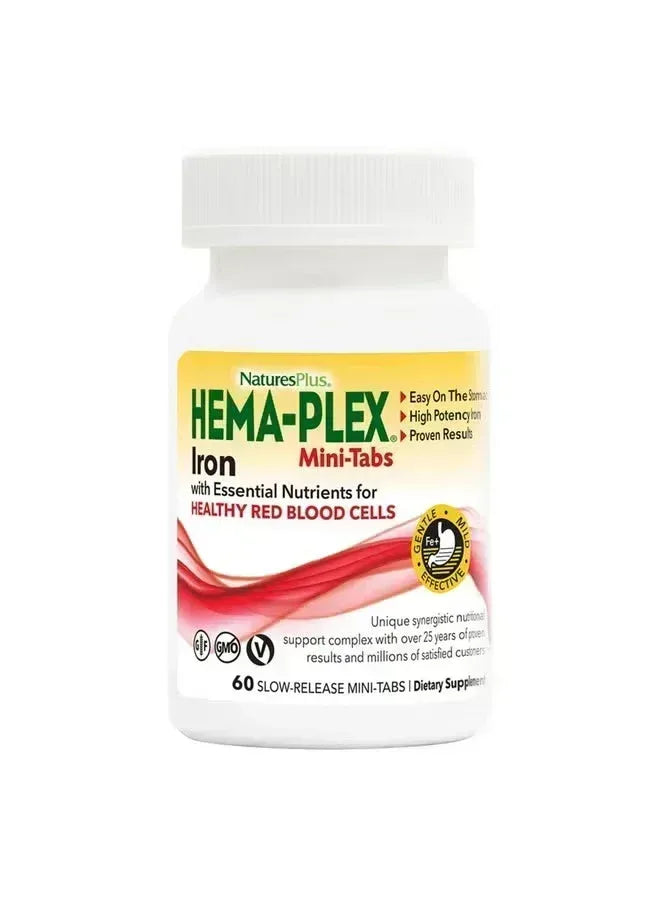 NaturesPlus Hema-Plex Iron – 60 Slow-Release Mini-Tabs | 85 mg Chelated Iron | Total Blood Health - Mumzar