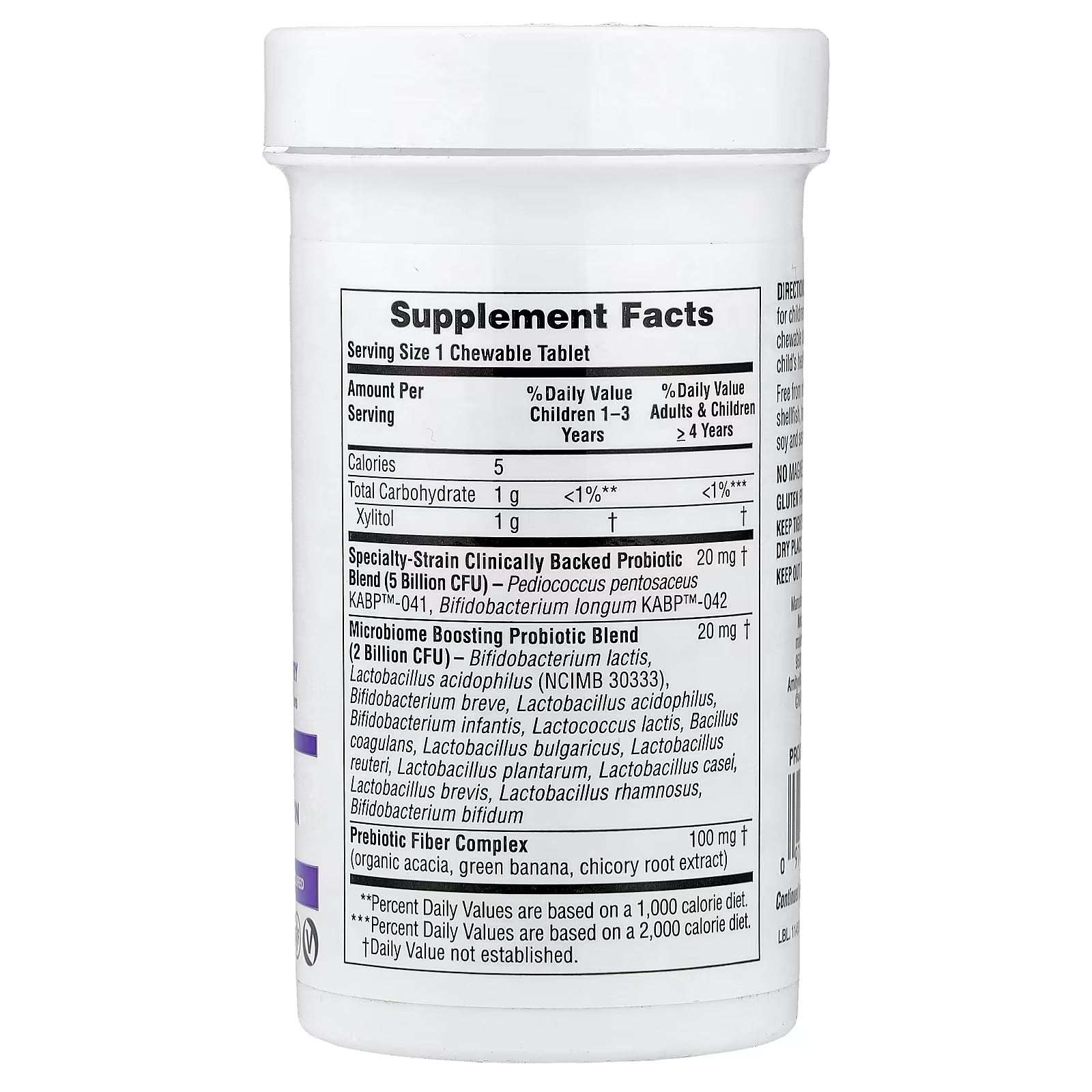 NaturesPlus kids probiotic chewables UAE supplement bottle with probiotic facts label visible