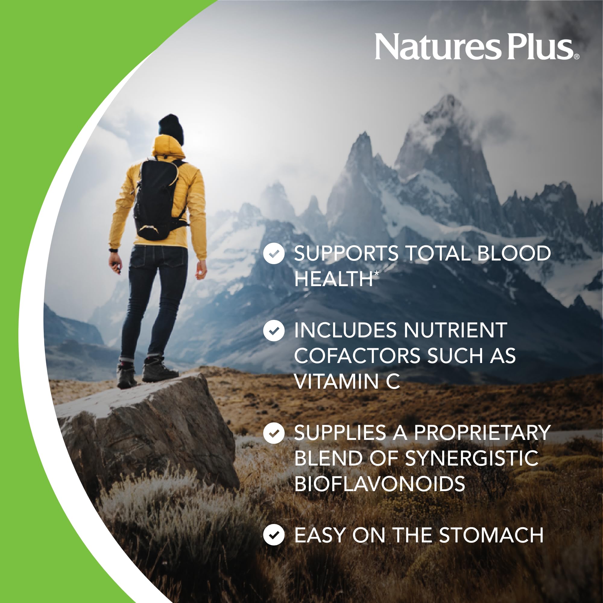 NaturesPlus vegan iron supplement UAE for total blood health, includes Vitamin C and bioflavonoids