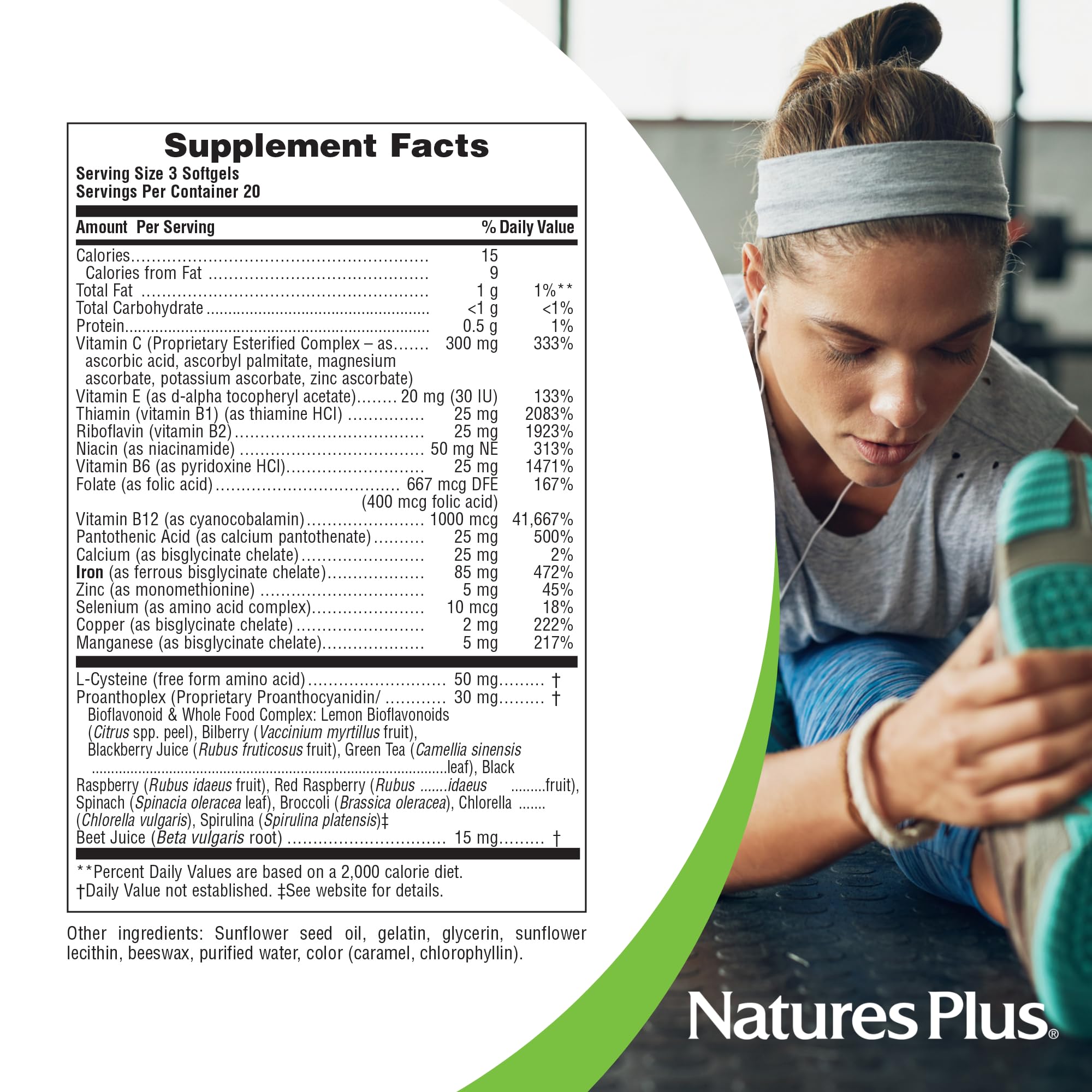 NaturesPlus vegan iron supplement UAE in softgel form for enhancing daily iron intake