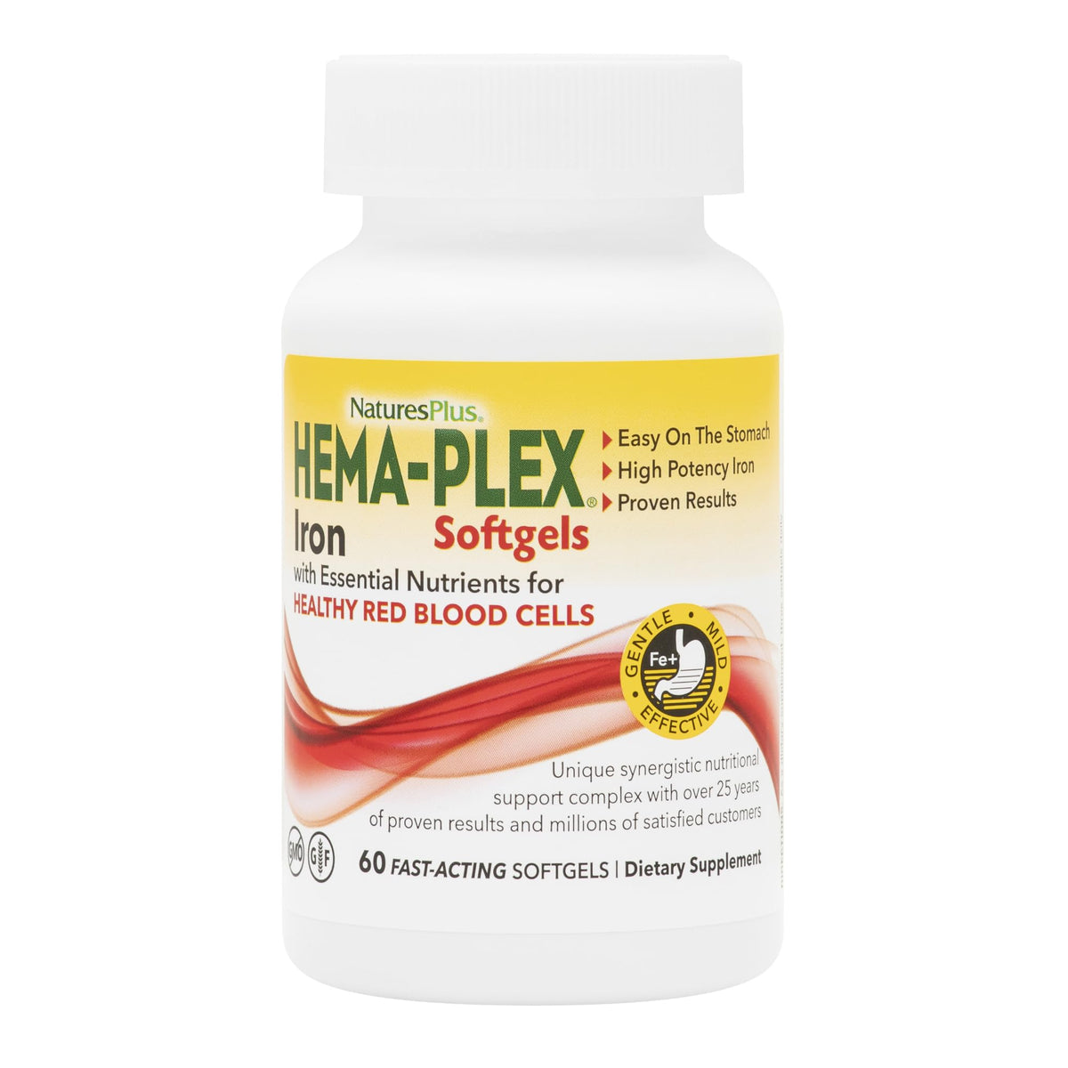 NaturesPlus HEMA-PLEX Vegan Iron Supplement UAE in 60 fast-acting softgels for healthy red blood cells