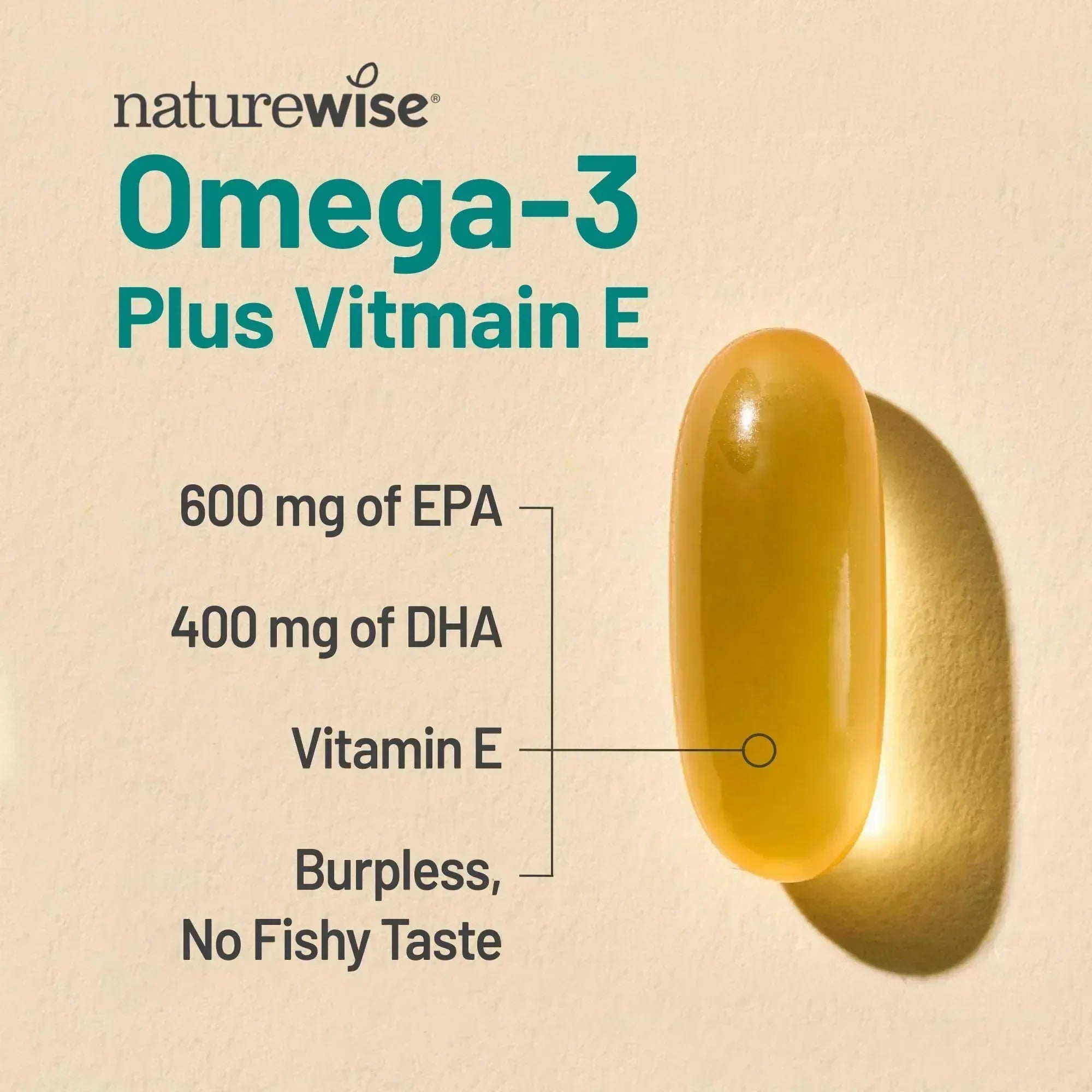 NatureWise Extra-Strength Omega 3 Fish Oil Supplement - 1000mg per Serving - 600 EPA & 400 DHA and Vitamin E - Support for Heart & Brain Health - Lemon Flavor, GMO-Free - 180 Softgels[3-Month Supply] - Mumzar
