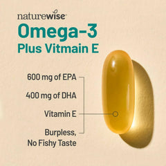 NatureWise Extra-Strength Omega 3 Fish Oil Supplement - 1000mg per Serving - 600 EPA & 400 DHA and Vitamin E - Support for Heart & Brain Health - Lemon Flavor, GMO-Free - 180 Softgels[3-Month Supply] - Mumzar