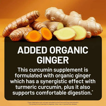 Organic ginger and turmeric curcumin supplement with ginger roots and yellow powder
