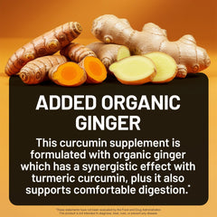 NatureWise label with turmeric and ginger roots and Added Organic Ginger text for turmeric curcumin supplement UAE digestion