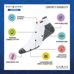 Cotton cushioned ankle socks for men by NAVYSPORT with reinforced toe and superior grip