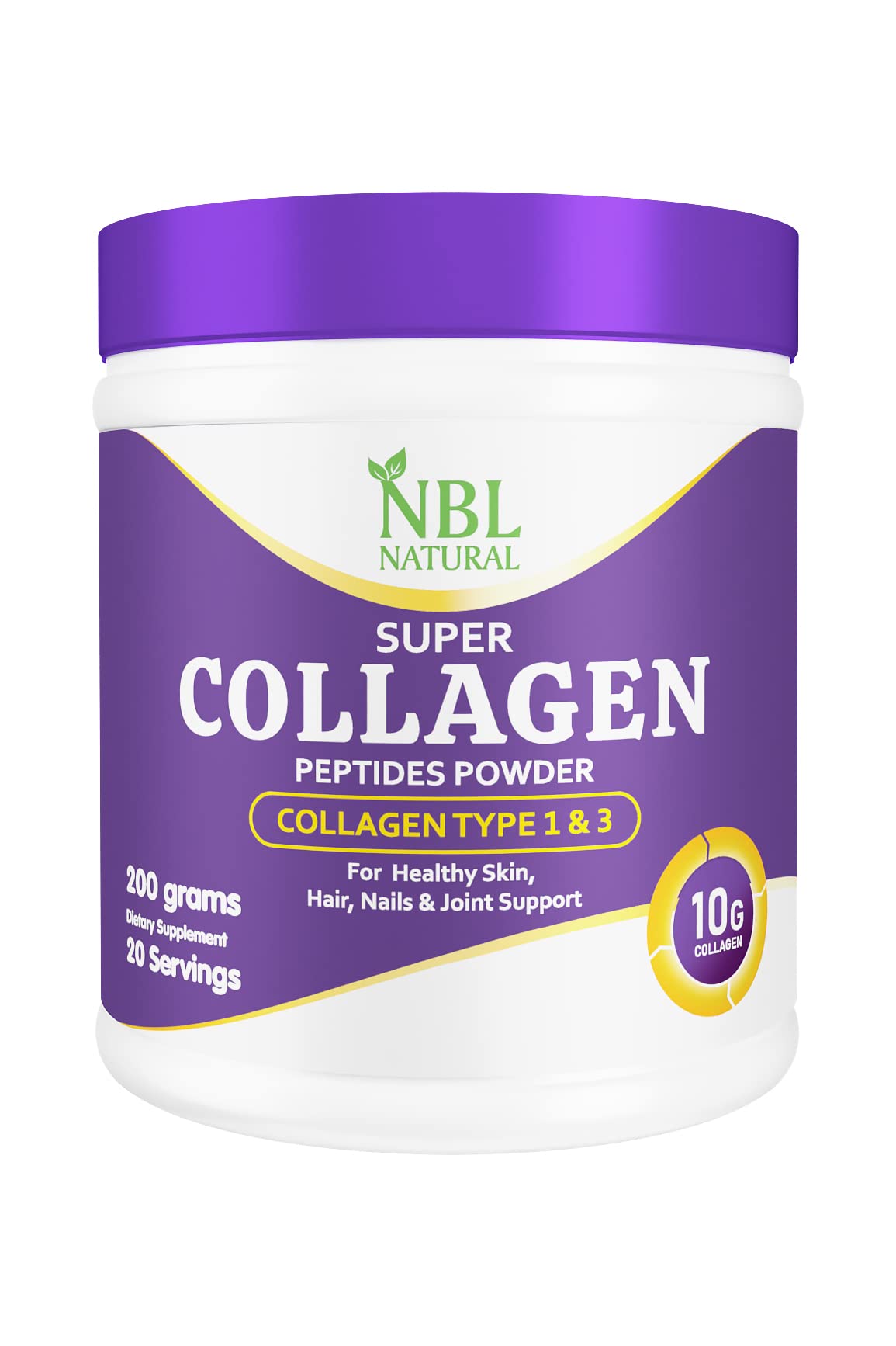 NBL NATURAL Super Collagen Peptides Powder Type I & III Unflavored 200grams Supplement for Healthy Skin, Hair, Nails & Joint Support | Anti Ageing Joint Formula Super Collagen Beauty Supplement