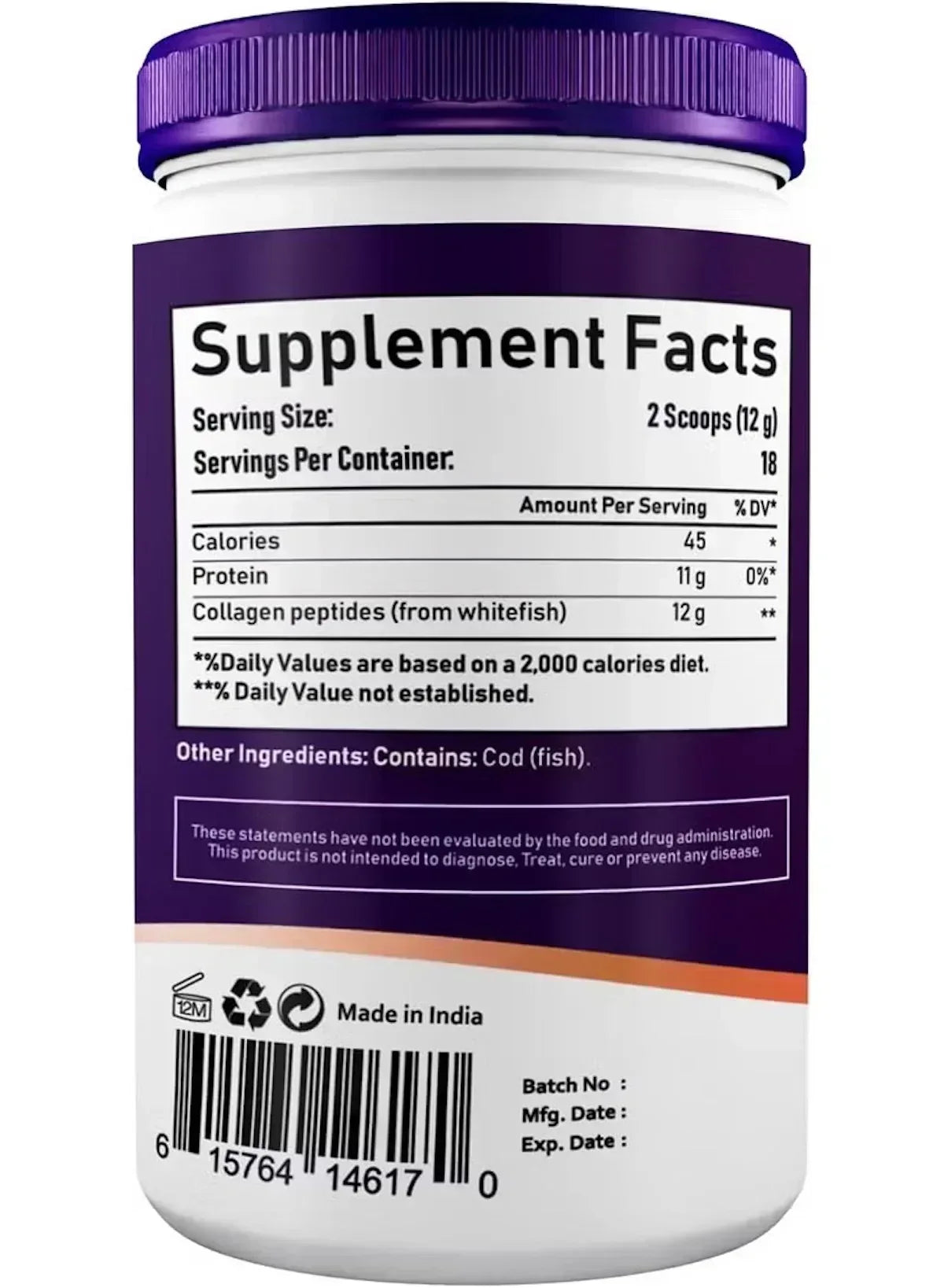 Marine Collagen Powder | Unflavoured | 12g Collagen Per Serving | 221g (18 Servings) | 100% Wild-Caught Whitefish Collagen - Mumzar