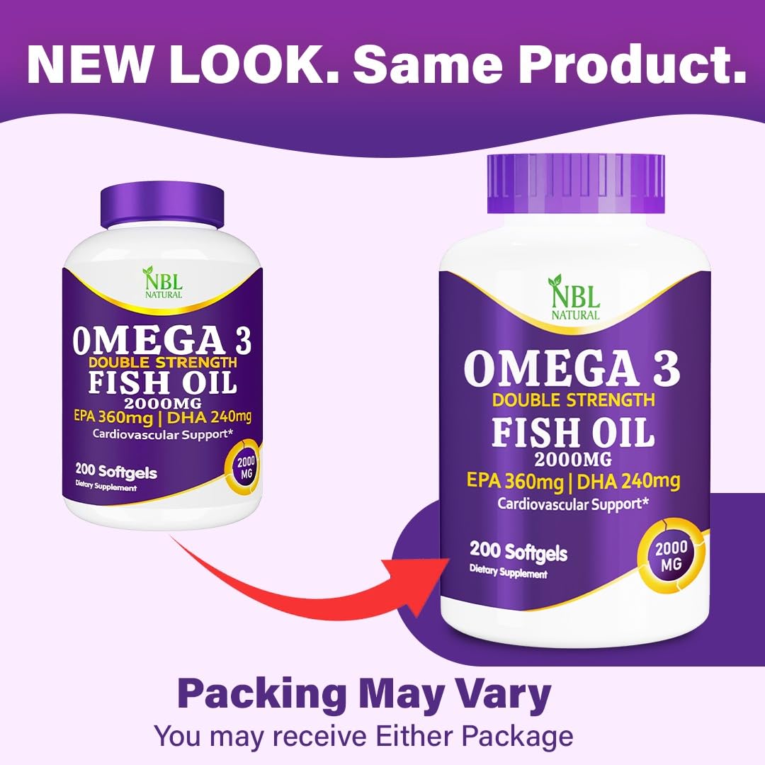 NBL NATURAL omega 3 fish oil supplement UAE two bottle packaging options 200 softgels 2000mg