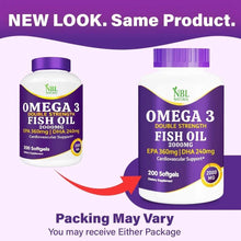 Omega 3 fish oil supplement bottle with 'Packing may vary' promo layout