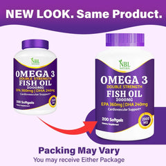 NBL NATURAL omega 3 fish oil supplement UAE two bottle packaging options 200 softgels 2000mg