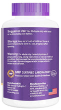 Fish oil supplement bottle back label with suggested use and warning text