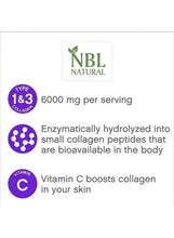 Collagen + C bottle label detail: 6000 mg per serving with Vitamin C icon