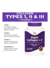 Collagen types bottle with purple cap: Type I, II & III + Vitamin C panel