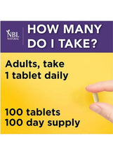 Vitamin C 1000 mg dosage card showing 1 tablet daily, NBL Natural