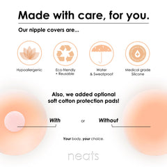 Neats reusable nipple covers for women hypoallergenic eco-friendly water and sweatproof medical grade silicone