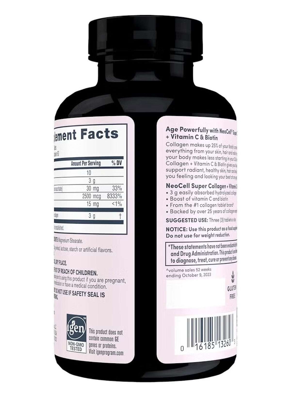 NEOCELL Grass Fed Collagen Tablets UAE in a black bottle with detailed supplement facts label