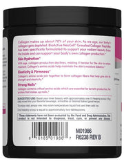 Neocell super collagen powder black jar back label showing skin hydration elasticity strong nails directions and barcode
