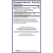 Supplement facts panel listing magnesium and organic ashwagandha ingredients