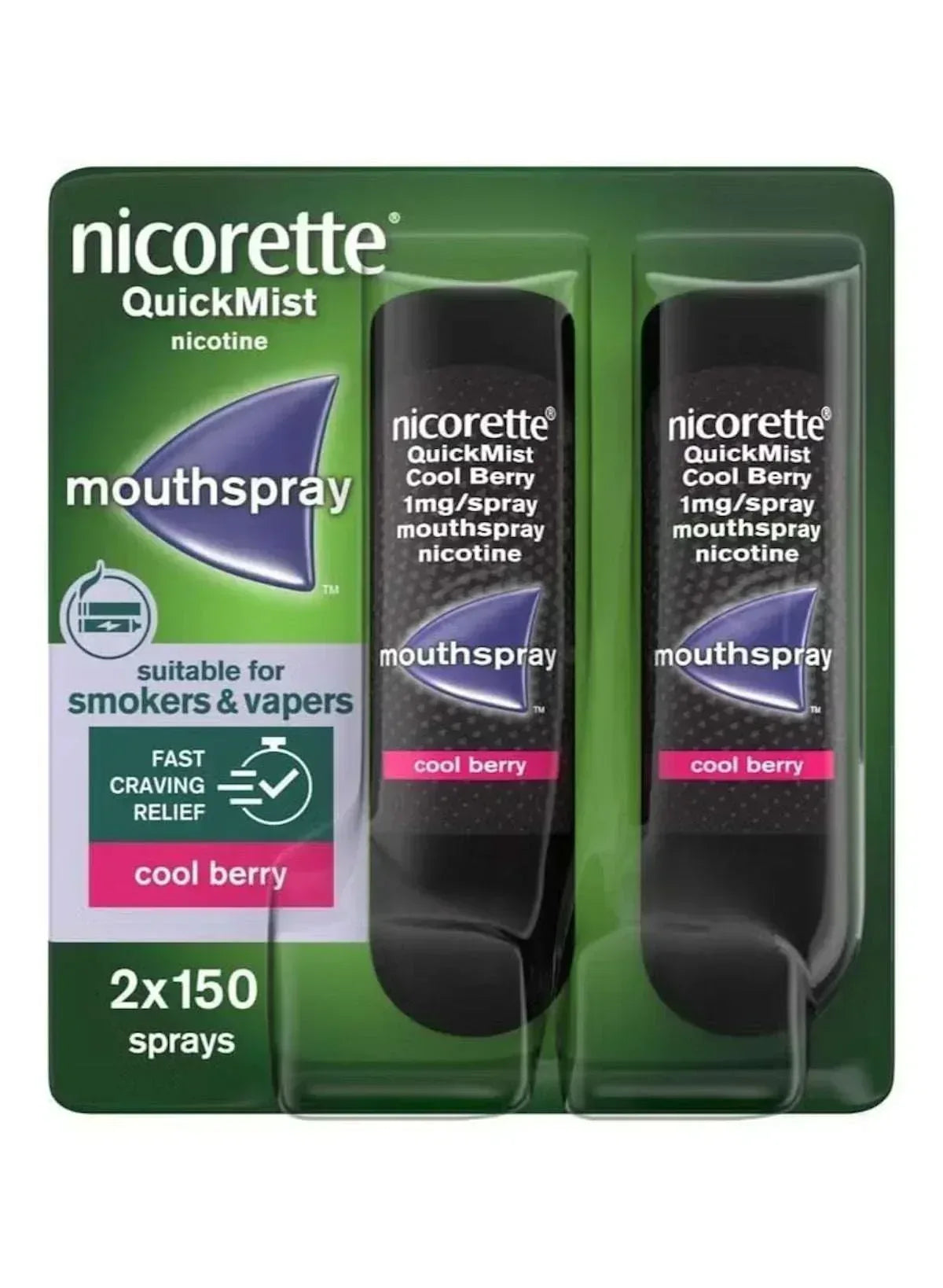 Nicorette QuickMist Mouth Spray – Cool Berry (2 x 150 Sprays) | Fast-Acting Nicotine Replacement | Relieves Cravings in 30 Seconds - Mumzar