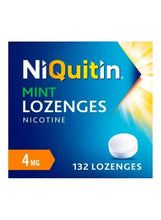 NiQuitin mint lozenges nicotine box front, 4mg, 132 lozenges