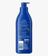 NIVEA rich nourishing body lotion bottle with pump, back label view.