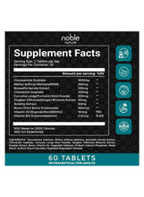 Supplement facts label panel for 60 veg tablets with ingredient amounts per serving