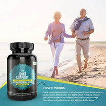Joint support supplement bottle with turquoise "Joint Support" label and green logo sticker