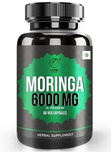 Moringa 6000 mg herbal supplement bottle with screw cap and 60 veg capsules label.