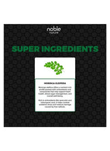 Moringa oleifera ingredient card with leaf graphic under the words Super Ingredients.