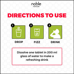 Noble Nature directions icons drop fizz drink dissolve one tablet in 200 ml water apple cider vinegar effervescent tablets