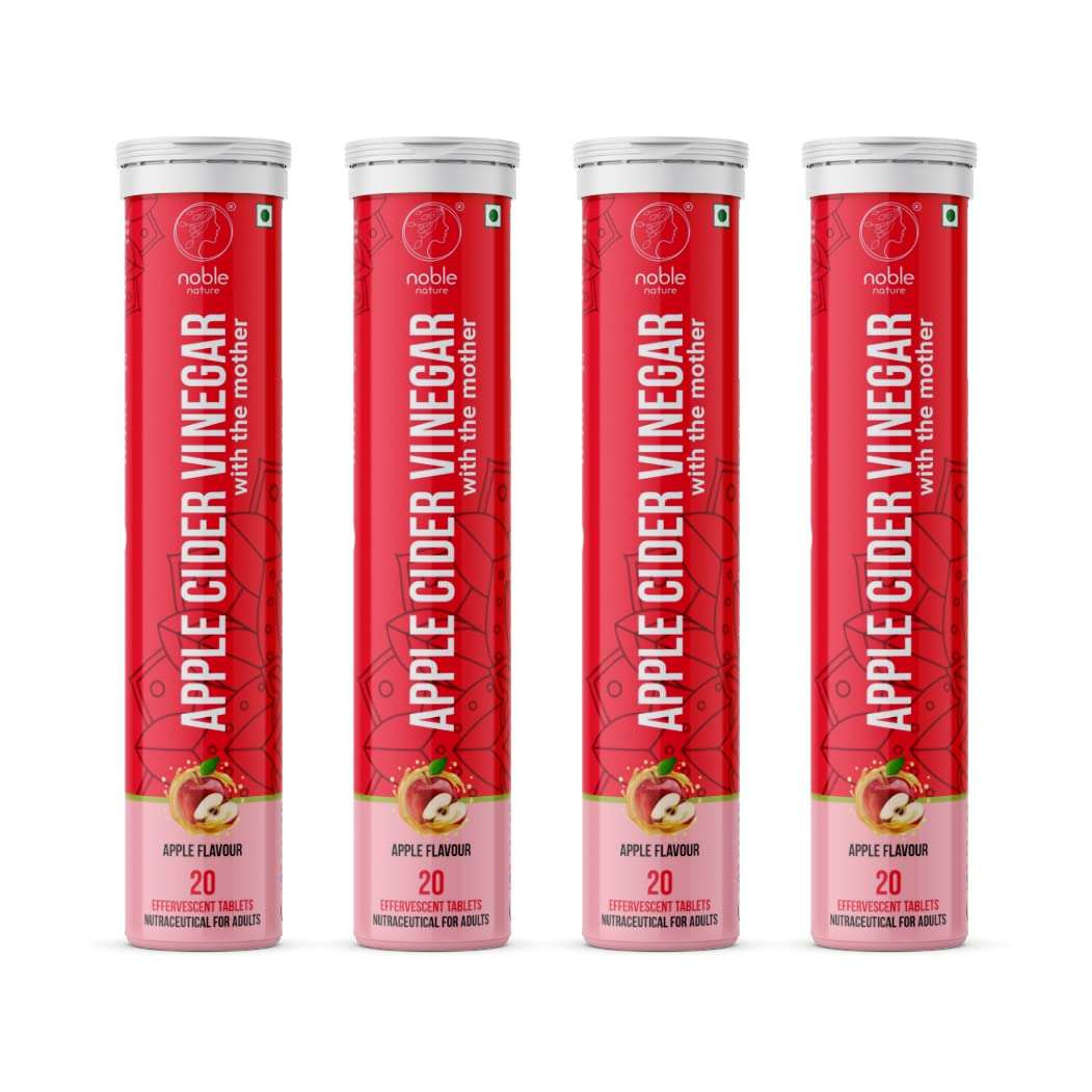 Four Noble Nature apple cider vinegar effervescent tablets tubes in red packaging apple flavor 20 tablets each