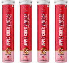 Noble Nature apple cider vinegar effervescent tablets four red tubes 20 apple flavor tablets each with the mother