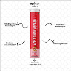 Noble Nature apple cider vinegar effervescent tablets red tube showing digestion blood sugar weight loss skin