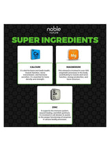 Super ingredients panel showing calcium, magnesium, and zinc in tablets