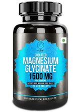 Magnesium glycinate supplement bottle with blue label, black cap.