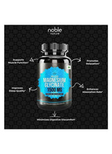 Magnesium glycinate bottle with blue label and surrounding benefit icons.